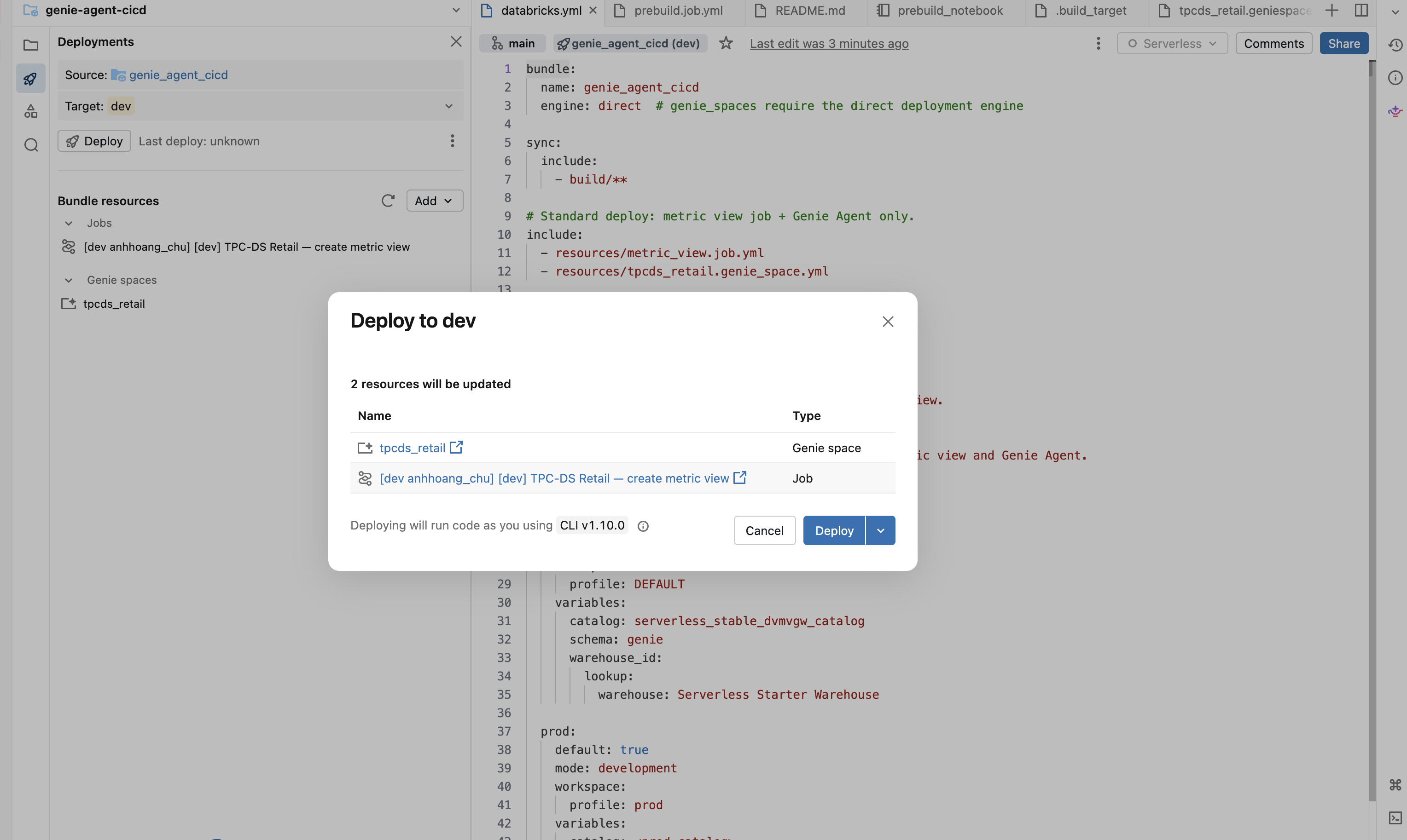Deploying a Declarative Automation Bundle from the Databricks workspace UI